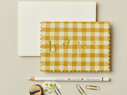 Mustard Gingham Baby Card