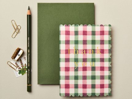 Pink & Green Gingham 'Thank You' Card