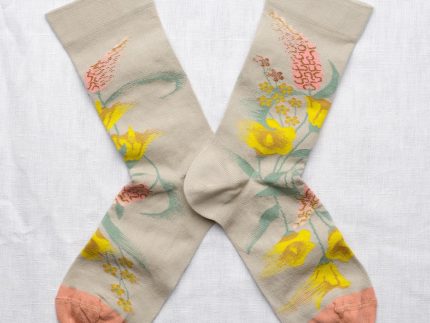 Yellow Flower Celadon Socks